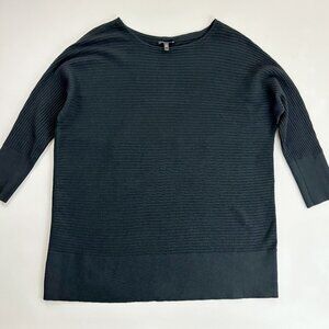 EILEEN FISHER Ribbed Sweater Tunic 1X Soft Wool Blend Round Neck Black FLAW